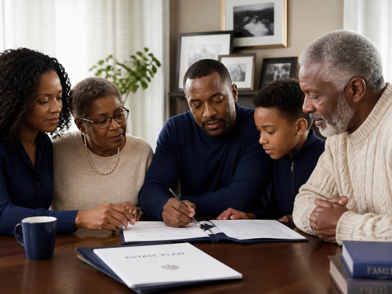 A family reviewing legal documents together at home